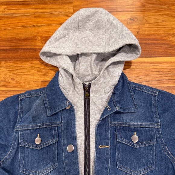 Kids Grandwish Hooded Mixed Fabric Jean Jacket Size 8 - Picture 5 of 6